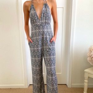 VeronicaM Jumpsuit, Size M, Black & White with Pale Blue detail